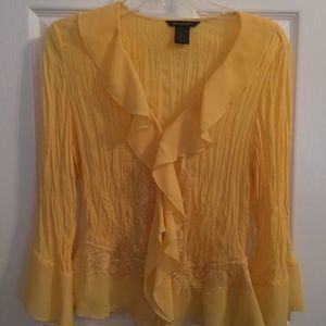 Yellow Ruffles and Lace Blouse Sz L